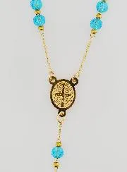 Rosenkranz Medaille des Heiligen Benedikt aus Edelstahl - Türkis