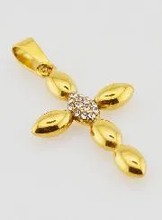 Kreuzanhänger aus Goldfarbenem Edelstahl und Zirkonia - 25mm