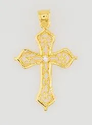 Vergoldeter Anhänger Durchbrochenes Kreuz mit Arabesken - 20mm