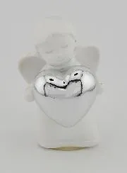 Engel mit Herz Silberfarben - 6cm