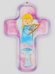 Holzkreuz Kind - Engel mit Harfe