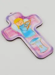 Holzkreuz Kind - Engel mit Harfe