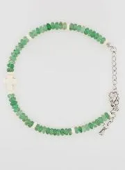 Armband mit Kreuz und Steinen aus Grünem Glas