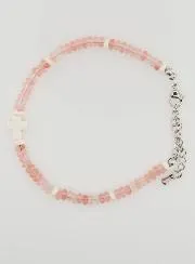 Armband mit Kreuz und Steinen aus Rosa Glas
