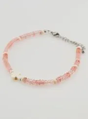 Armband mit Kreuz und Steinen aus Rosa Glas