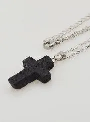 Religiöse Halskette Edelstahl und Kreuz aus Lavastein