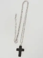 Religiöse Halskette Edelstahl und Kreuz aus Lavastein