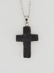 Religiöse Halskette Edelstahl und Kreuz aus Lavastein