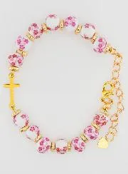Armband mit Kreuz und Keramik Perlen – Rosa