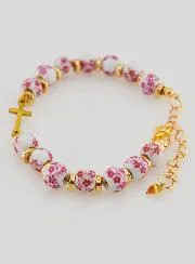 Armband mit Kreuz und Keramik Perlen – Rosa