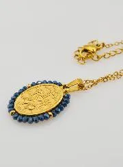 Wundertätige Medaille Facettierte Perlen mit Halskette – Blau