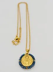 Wundertätige Medaille Facettierte Perlen mit Halskette – Blau