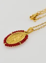 Wundertätige Medaille Facettierte Perlen mit Halskette – Rot