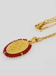 Wundertätige Medaille Facettierte Perlen mit Halskette – Rot