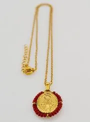 Wundertätige Medaille Facettierte Perlen mit Halskette – Rot