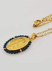 Wundertätige Medaille Facettierte Perlen und Halskette – Dunkelblau