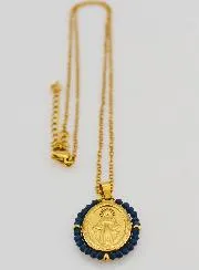 Wundertätige Medaille Facettierte Perlen und Halskette – Dunkelblau