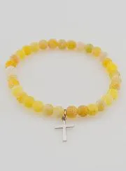 Religiöses Armband mit Kreuz und Achat – Gelb