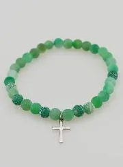 Religiöses Armband mit Kreuz und Achat – Grün