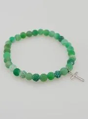 Religiöses Armband mit Kreuz und Achat – Grün