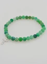 Religiöses Armband mit Kreuz und Achat – Grün