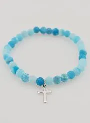 Religiöses Armband mit Kreuz und Achat – Blau