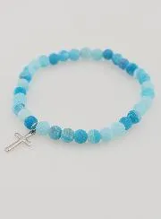 Religiöses Armband mit Kreuz und Achat – Blau