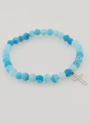 Religiöses Armband mit Kreuz und Achat – Blau