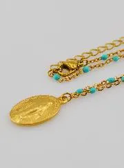 Wundertätige Medaille und Halskette mit Perlen – Türkis