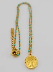 Wundertätige Medaille und Halskette mit Perlen – Türkis