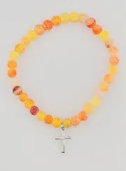 Religiöses Armband mit Kreuz und Achat – Orange
