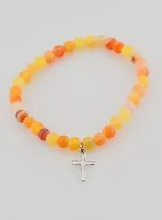 Religiöses Armband mit Kreuz und Achat – Orange