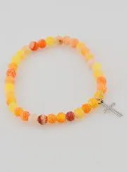 Religiöses Armband mit Kreuz und Achat – Orange