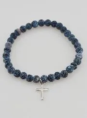 Religiöses Armband mit Kreuz und Achat – Schwarz