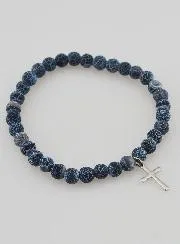 Religiöses Armband mit Kreuz und Achat – Schwarz