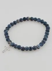 Religiöses Armband mit Kreuz und Achat – Schwarz
