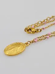 Wunderbare Medaille mit Perlen Kette – Rosa