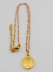 Wunderbare Medaille mit Perlen Kette – Rosa