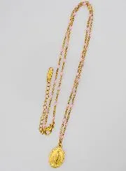 Wunderbare Medaille mit Perlen Kette – Rosa