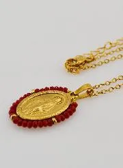 Halskette Wundertätige Medaille – Rote Perlen