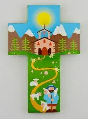 Kinderkreuz aus Holz – Der Gute Hirte