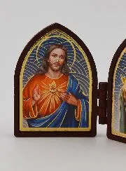 Kleine Diptychon Ikone – Die Heiligen Herzen Jesu und Mariens
