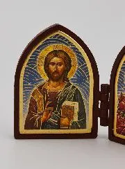 Mini Diptychon Ikone – Christus Pantokrator und Heilige Familie