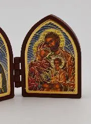Mini Diptychon Ikone – Christus Pantokrator und Heilige Familie