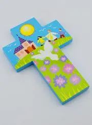 Kinderkreuz aus Holz – Priester und Taube