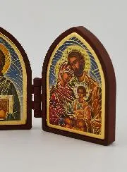 Kleine Diptychon Ikone – Christus Pantokrator und die Heilige Familie