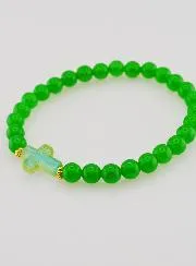 Religiöses Armband mit Kreuz und Grüner Jade