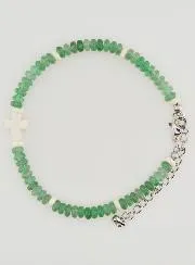 Armband mit Kreuz und Grünen Steinen
