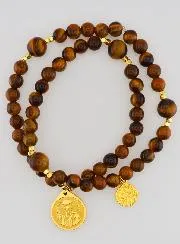 Rosenkranz aus Tigerauge Naturstein – Heiliger Benedikt