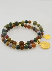 Rosenkranz aus Indischem Achat – Pater Pio und Heiliger Benedikt